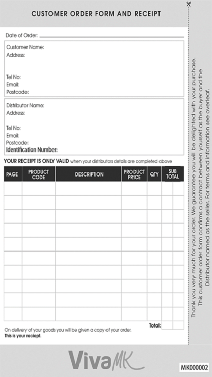 Customised Large Size VivaMK order forms (Standard Products)