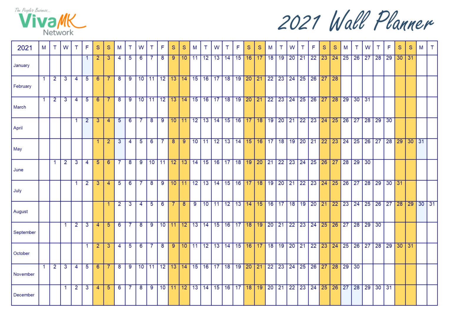 Wall Chart Planner 2021