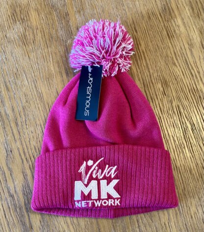 Pink Hat with Pink/White Bobble With Viva MK Network Logo