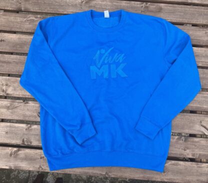 Branded Sweatshirt Sapphire Blue with Viva MK  in Sapphire Blue Stitching