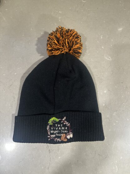 Black and Orange Hat with Bobble with Mighty Oaks Logo