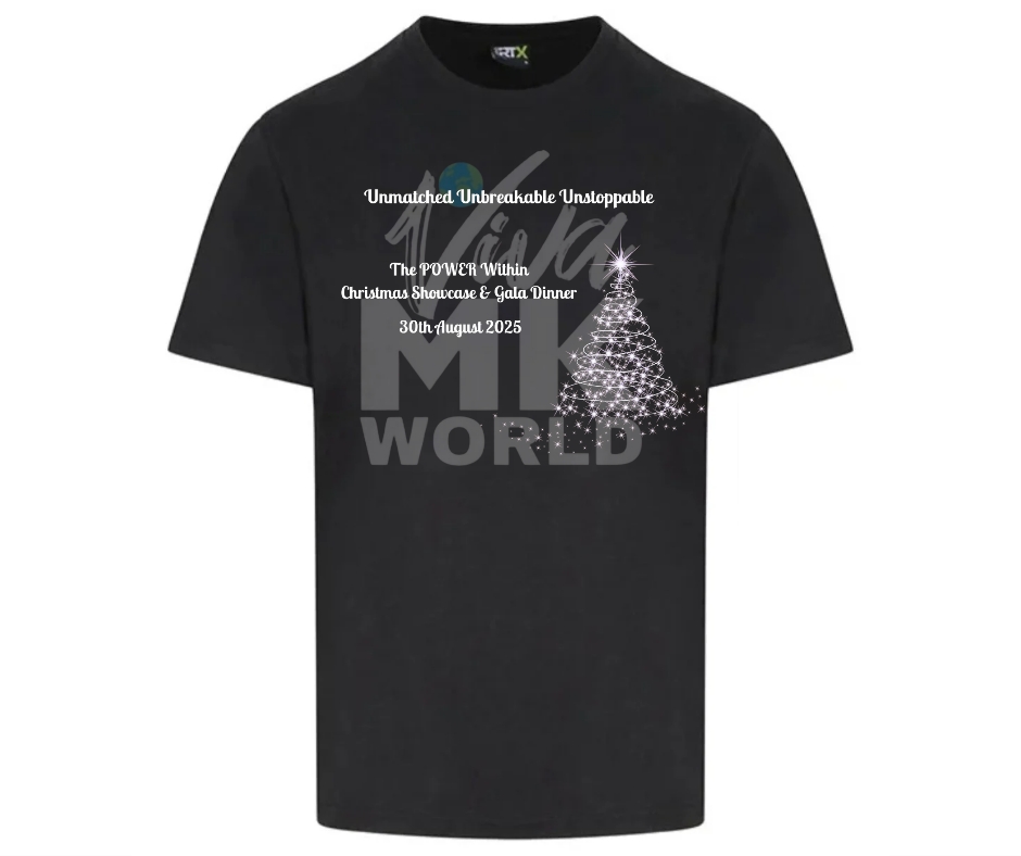 Black VivaMK Branded Tshirt - The Power Within Christmas Showcase & Gala Dinner 2025 Unmatched Unstoppable Unstoppable