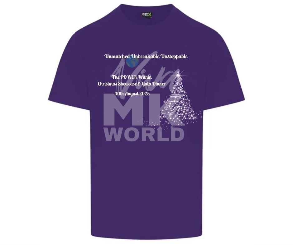 Purple VivaMK Branded Tshirt - The Power Within Christmas Showcase & Gala Dinner 2025 Unmatched Unstoppable Unstoppable