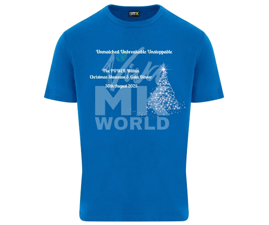 Sapphire Blue VivaMK Branded Tshirt - The Power Within Christmas Showcase & Gala Dinner 2025 Unmatched Unstoppable Unstoppable