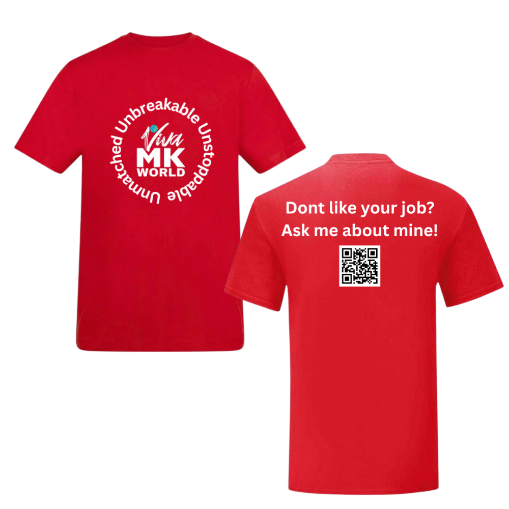 Red VivaMK Branded Tshirt - With your name and Recruiting link QR code